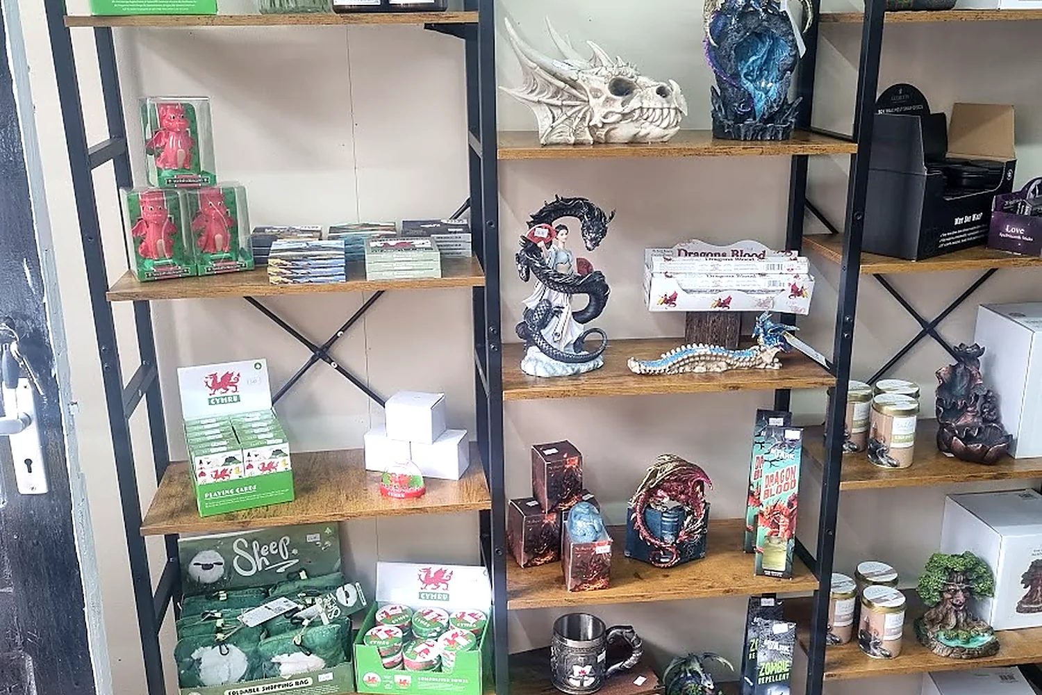Welsh gifts and dragon-themed products displayed at Wye Knot in Builth Wells