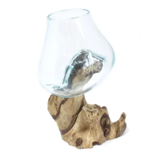 Ancient Wisdom medium molten glass bowl on Medium Molten Glass Bowl On Wood Stand