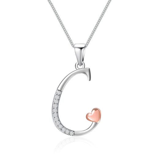 Mesovor 925 sterling silver initial necklace 925 Sterling Silver Initial Necklace with Heart