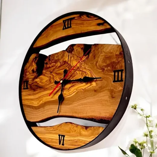 Oliveart olive wood wall clock with metal Olive Wood Wall Clock with Metal Edge