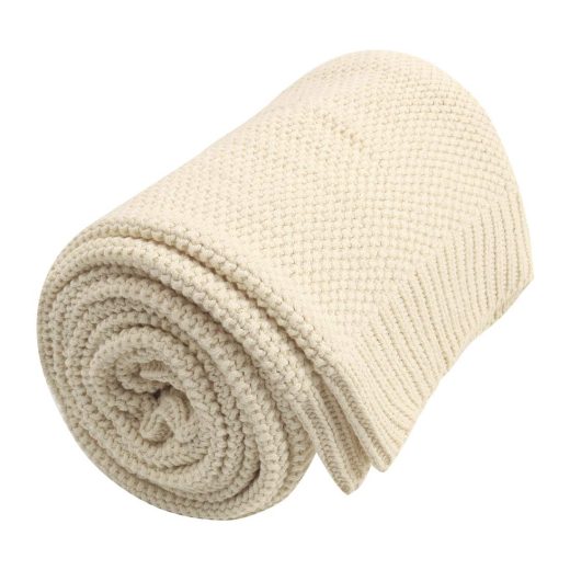 PiccoCasa beige cotton knit throw blanket PiccoCasa beige cotton knit throw blanket
