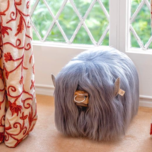Highland Calf Footstool in Stone Grey Highland Calf Footstool in Stone Grey