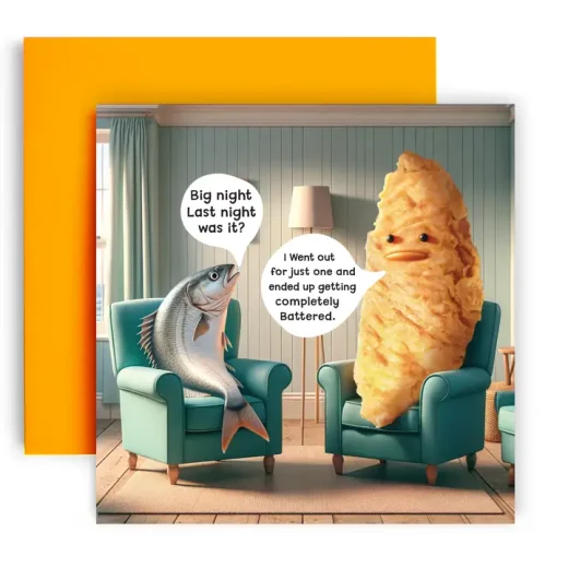 Huxters got battered cod card Got Battered Cod Birthday Card