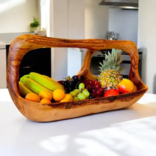 Olive Wood Fruit Basket with Handle u2013 Oliveart Olive wood fruit basket with handle by Oliveart
