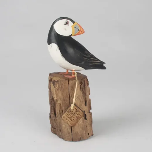 Hand Carved Small Preening Puffin Sculpture