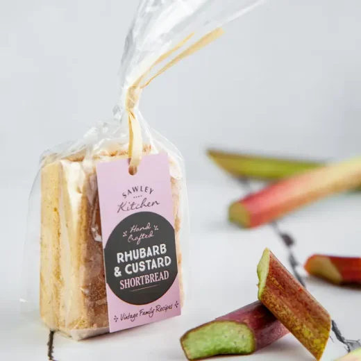 Rhubarb and custard shortbread biscuits by Sawley Kitchen